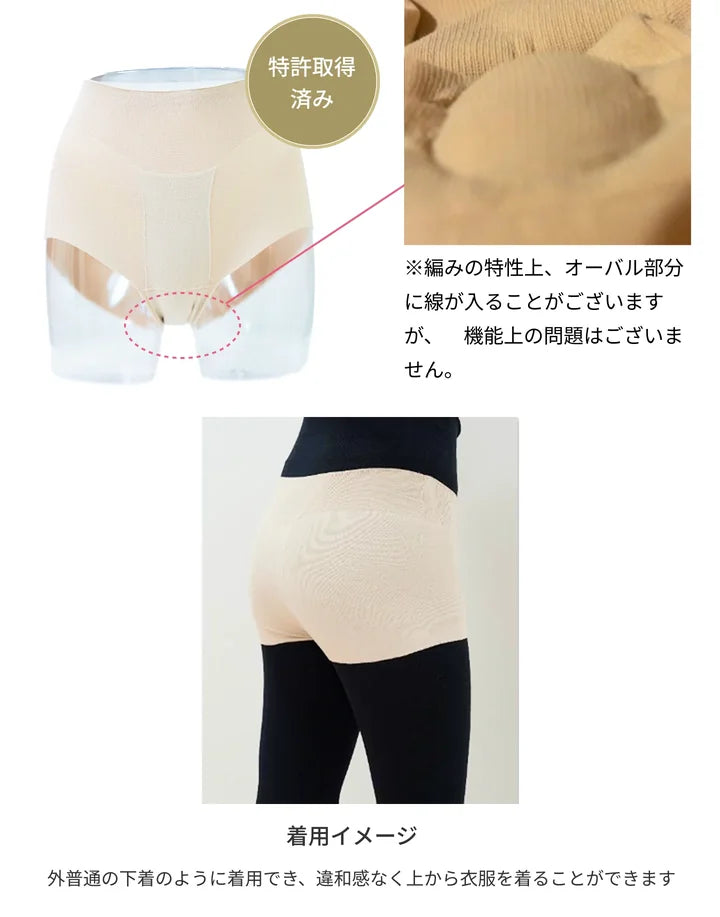 独自開発のオーバル構造（特許取得済み）と着用イメージ